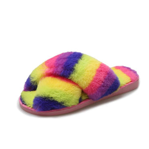 Colorful Plush Cross Plush Slippers - KOC