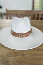 Load image into Gallery viewer, White Studded Wide Brim Panama Hat-White
