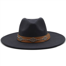 Load image into Gallery viewer, White Studded Wide Brim Panama Hat-Navy
