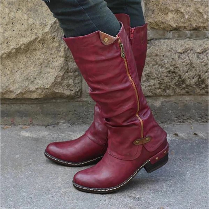 Winter Women Flat Boots-Red