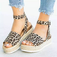 Load image into Gallery viewer, Women&#39;s Hemp Rope Platform Sandals-leopard
