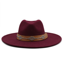 Load image into Gallery viewer, White Studded Wide Brim Panama Hat-Burgundy
