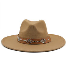 Load image into Gallery viewer, White Studded Wide Brim Panama Hat-Camel
