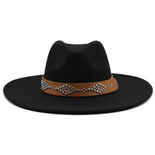 Load image into Gallery viewer, White Studded Wide Brim Panama Hat-Black
