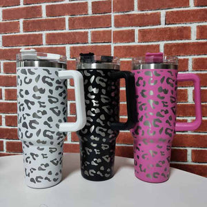 Leopard Stainless Steel Handle Insulated Tumblers