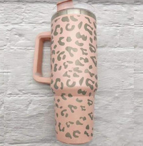 Leopard Stainless Steel Handle Insulated Tumblers